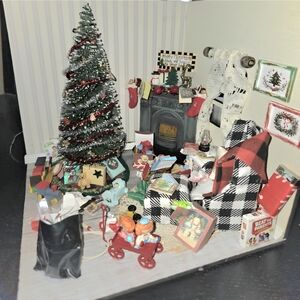 Dollhouse Miniature Festive Holiday Scene with Christmas Tree and Gifts
